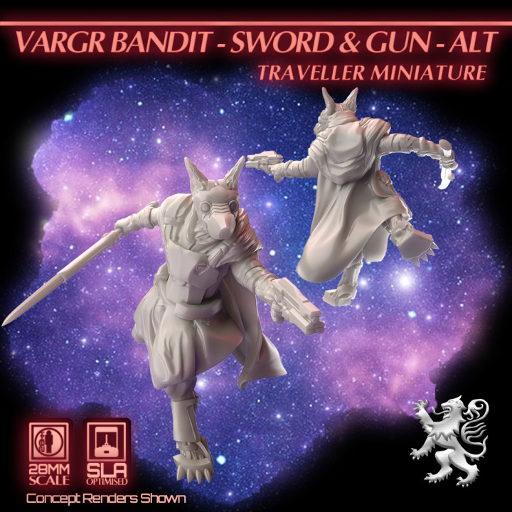 Vargr Bandit - Sword and Gun - Alt - Traveller Miniature's Cover