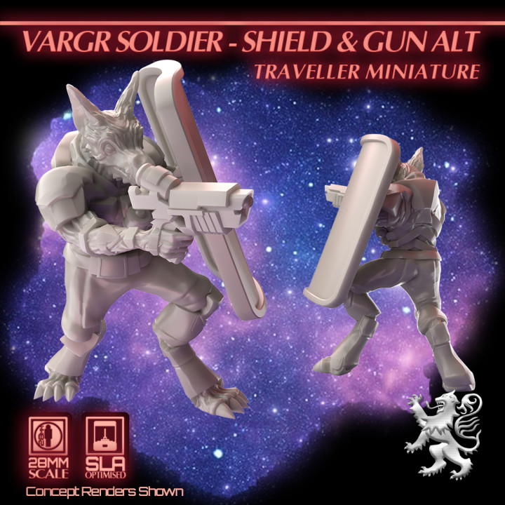 Vargr Soldier - Shield and Gun Alt - Traveller Miniature's Cover