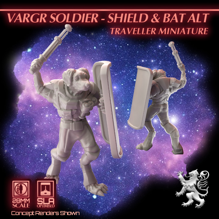 Vargr Soldier - Shield and Bat Alt - Traveller Miniature's Cover