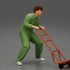 mechanical worker pushing a hand track trolley jack image