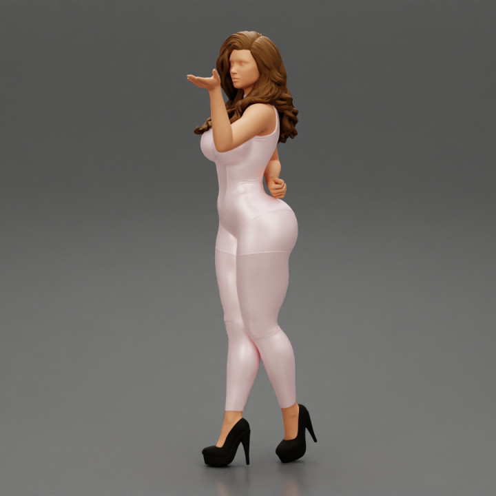 3D Printable Young Woman With Perfect Body Wearing Bodysuit and high heels  by 3DGeschaft Miniatures Figures