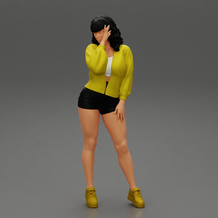 3D Printable Beautiful busty young woman in short and jacket by 3DGeschaft  Miniatures Figures