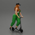 2 Sexy Woman Riding Electric Scooter At Parking Wearing overalls suit and cap image