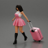 2 Young woman in sexy dress and boots pulling suitcase  walking in airport terminal image