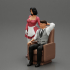 2 models - businessman like Thomas Shelby sitting with Stewardess in maid clothes Posing image