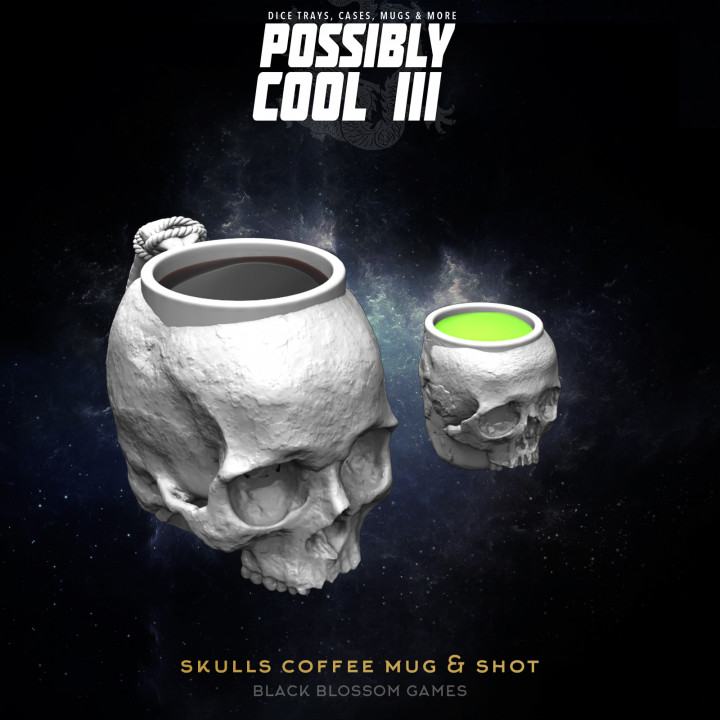 T3MU05 Skull Coffee Mug & Shot :: Possibly Cool Dice Tower 3's Cover
