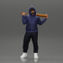 Gangster in hoodie sunglasses and cap holding A Baseball Bat on his shoulder image