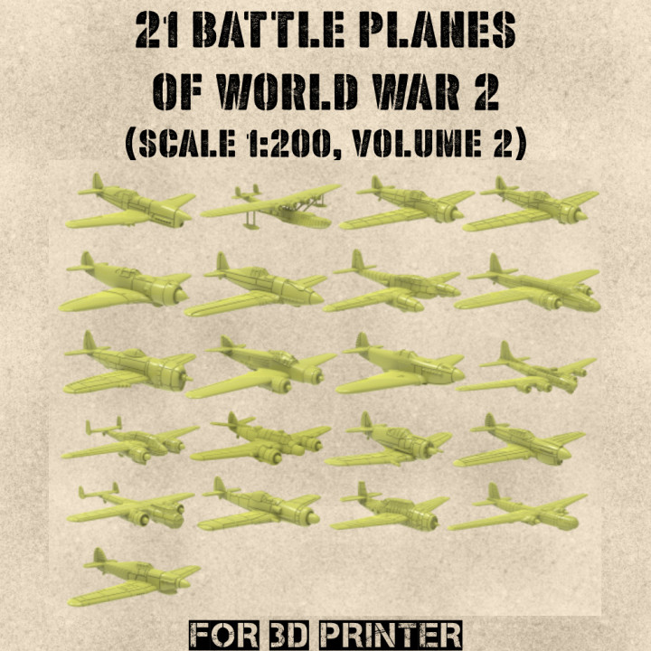 STL PACK - 21 Battle Planes of WW2 (Vol.2, scale 1:200) - PERSONAL USE's Cover