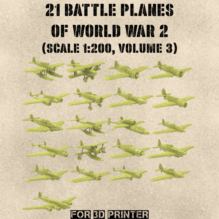 STL PACK - 21 Battle Planes of WW2 (Vol.3, scale 1:200) - PERSONAL USE's Cover
