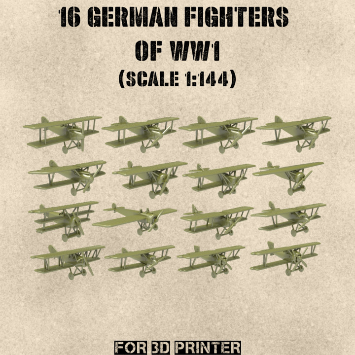 STL PACK - 16 German Fighters of WW1 (scale 1:144) - PERSONAL USE's Cover