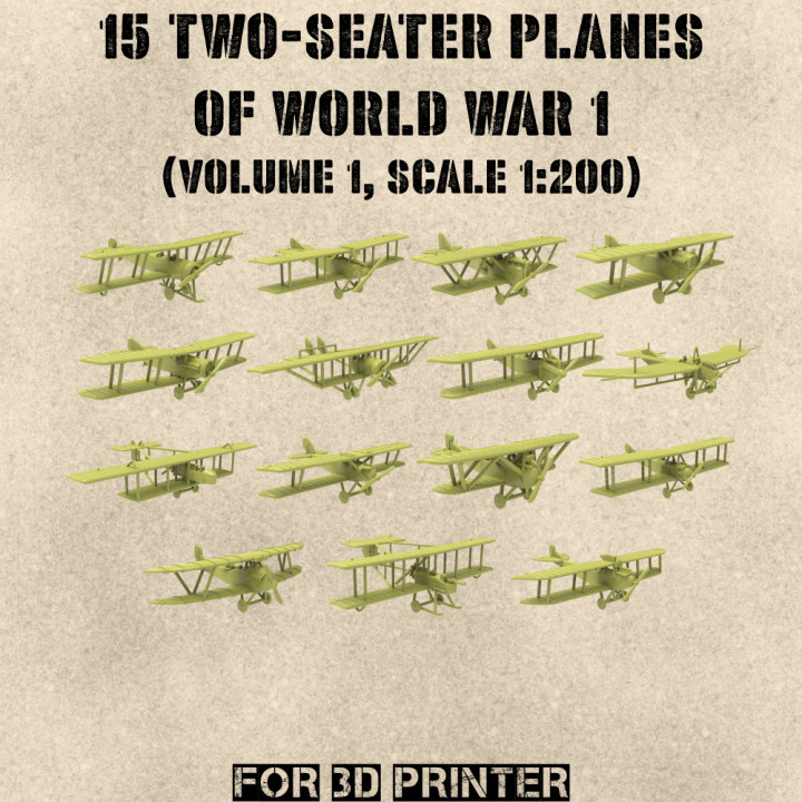 STL PACK - 15 Two-seater Planes of WW1 (Vol.1, scale 1:144) - PERSONAL USE's Cover