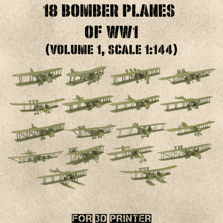 STL PACK - 18 BOMBER Planes of WW1 (Vol.1, scale 1:144) - PERSONAL USE's Cover