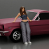 lowrider chola girl is leaning against the car, wearing a  mini shirt with long hair image