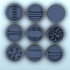 Set of nine Sci-Fi rounded bases 1 (+ supported versions) - Future Sci-Fi SF Post apocalyptic Tabletop Scifi Wargaming Planetary exploration RPG Terrain image