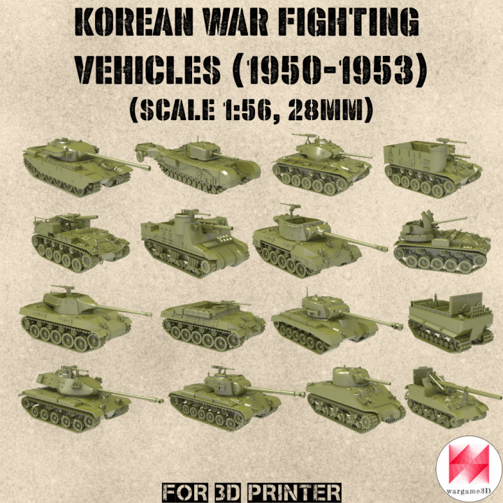 STL PACK - 16 Fighting vehicles of KOREAN WAR (1:56, 28mm) - PERSONAL USE's Cover
