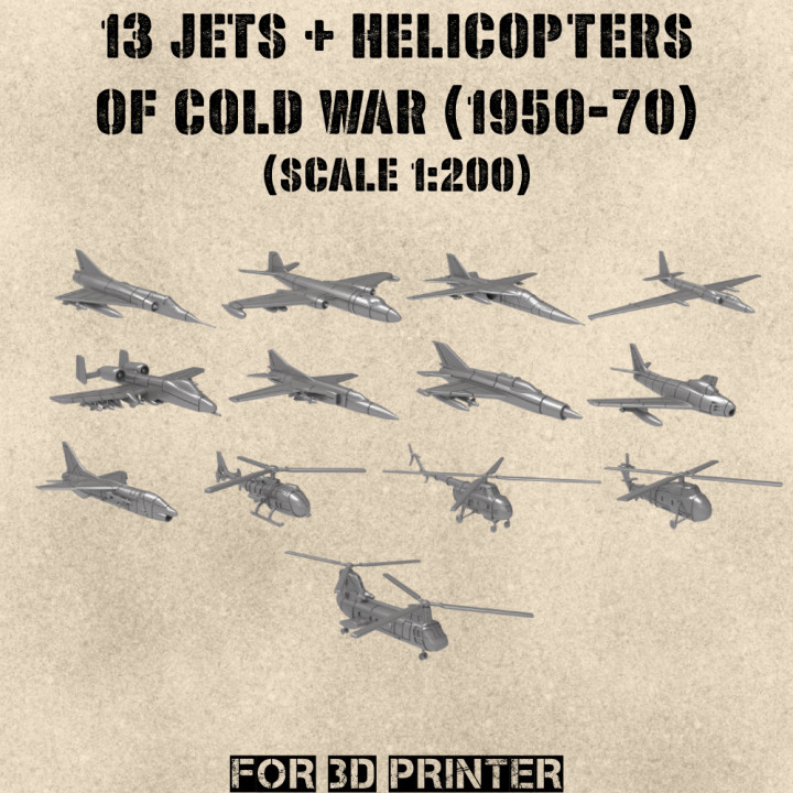 STL PACK - 13 COLD War Jets+Helicopters (1950-1970s) (scale 1:200) - PERSONAL USE's Cover