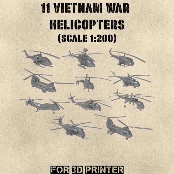 STL PACK - 11 VIETNAM War Helicopters (scale 1:200) - PERSONAL USE's Cover