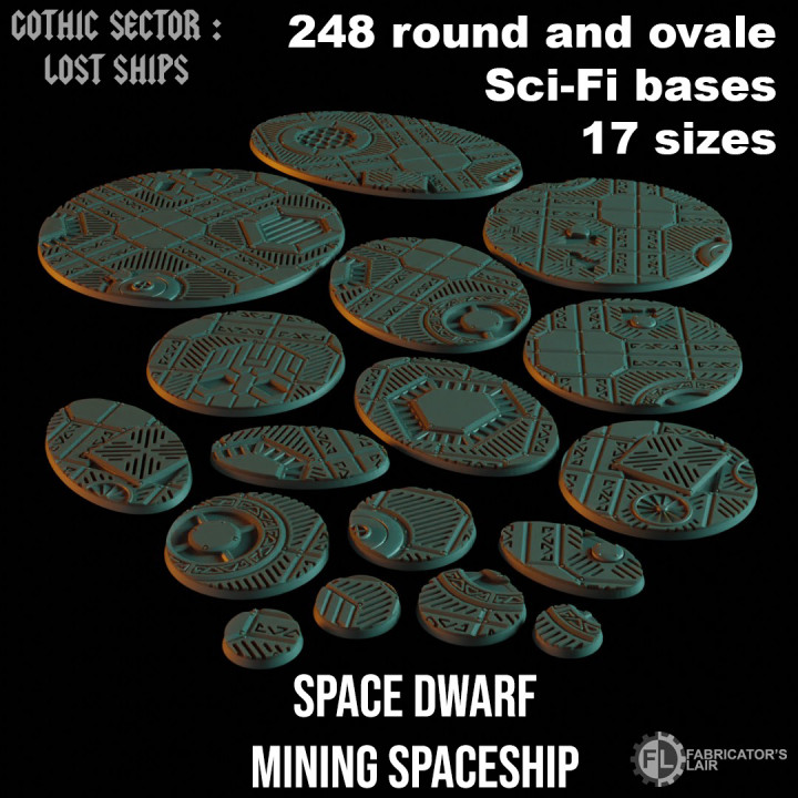 Space Dwarf Mining Ship - 248 ROUND AND OVALE SCI-FI BASES 17 SIZES's Cover
