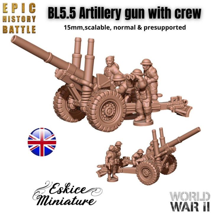BL5.5 Artillery gun with UK crew - 15mm for EHB's Cover