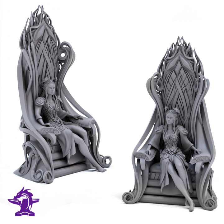 The Baroness | Seated Female Elf Noble on Throne | 2 Seperate Models Elf & Throne's Cover