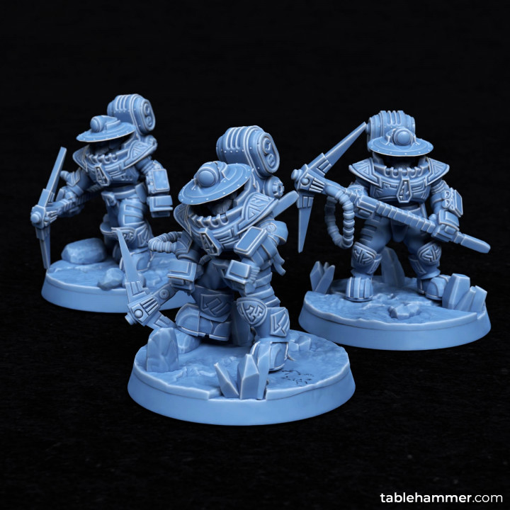 3D Printable Minig crew (Space dwarf miners with pickaxes) by Tablehammer
