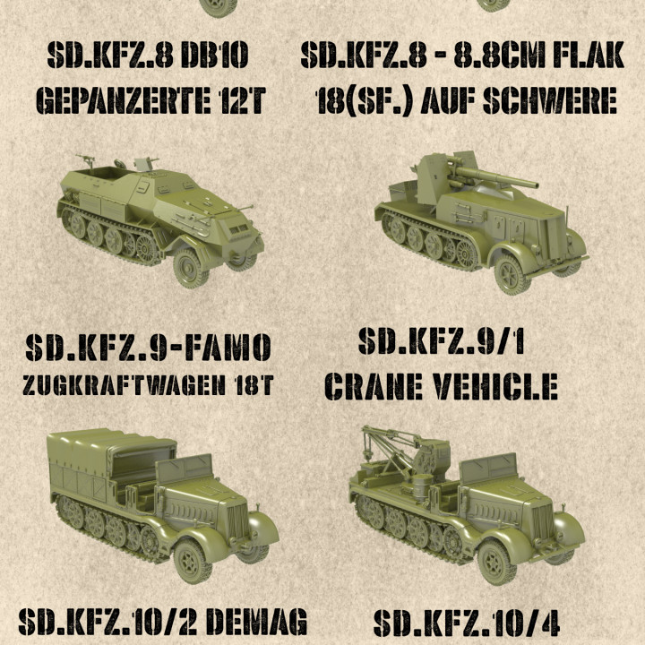 STL PACK - 20 GERMAN Half-tracks of WW2 + Crewmen (1:56, 28mm) - PERSONAL USE's Cover