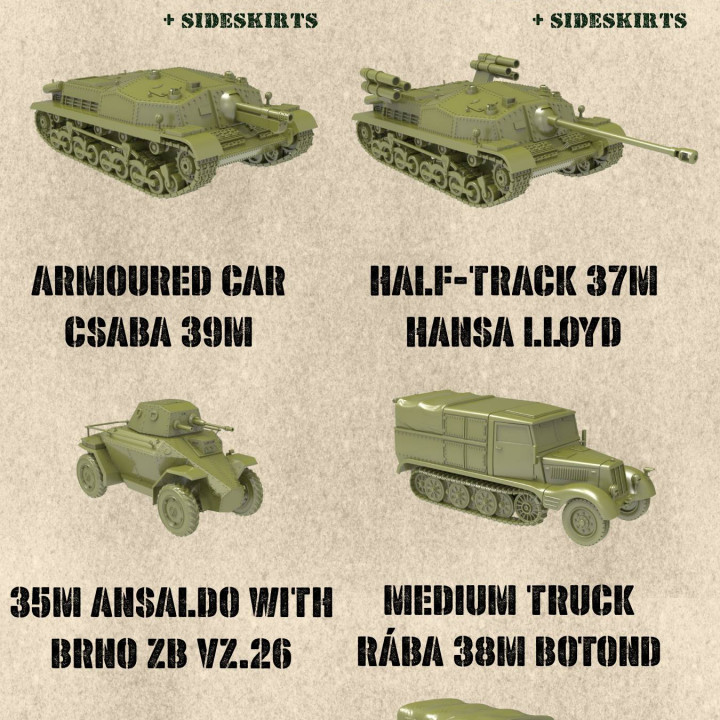 STL PACK - 17 HUNGARIAN Fighting vehicles of WW2 (1:56, 28mm) + 3 Tankmen - PERSONAL USE's Cover