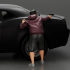 gangster man in a hoodie and cap shooting a gun behind the car image
