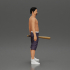 black afro gangster in shorts standing and holding a baseball bat image
